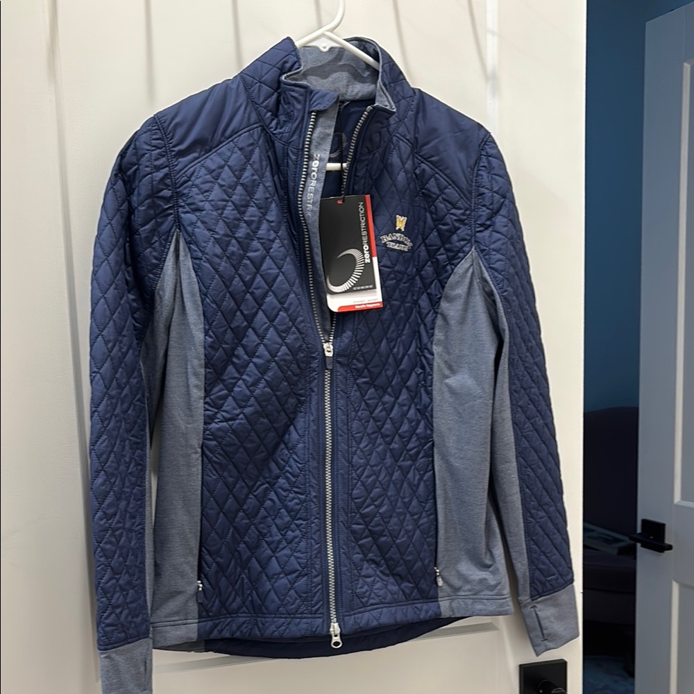 Navy Blue Quilted Women’s Golf Jacket ((“Bandon Trails” golf course branded))